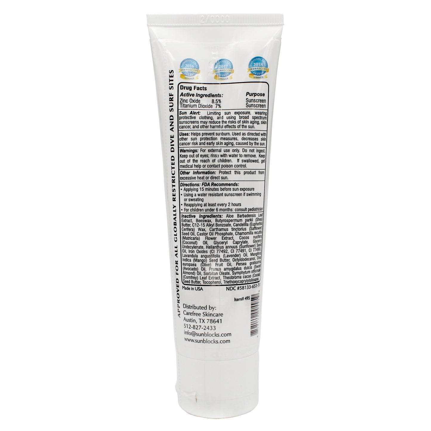 Carefree Natural SPF 50 Sunscreen Back of Tube